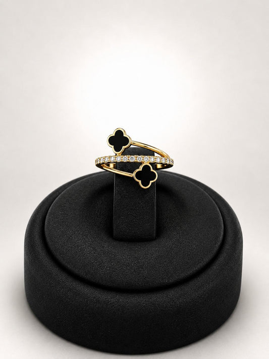 Onyx Clover Bypass Ring
